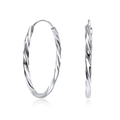 Twisted Rhodium Plated Silver Hoop Earring HO-1735-RP